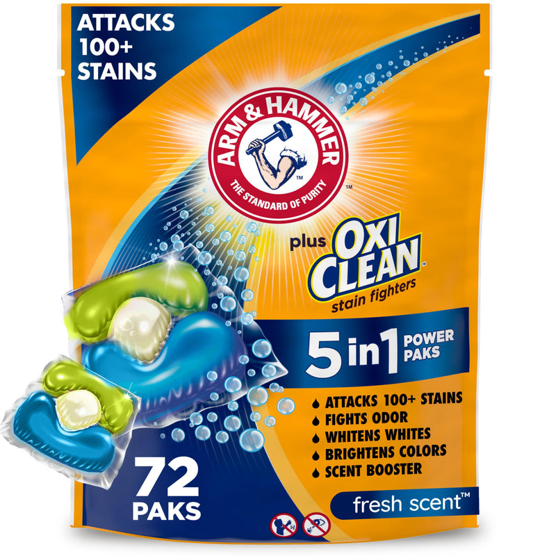 ARM & HAMMER Plus Oxiclean 5-In-1 Laundry Detergent Power Paks, 72 Count