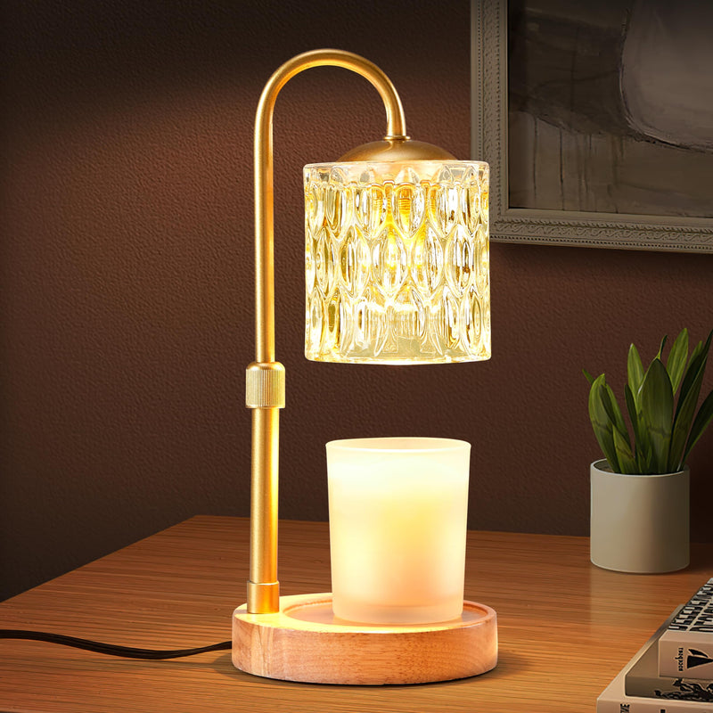 Briever Dimmable Candle Warmer Lamp With Timer, Height Adjustable Electric Candle Wax Warmer For Jar Candles, Top-Down Light Heat Melting Wax With 2 Bulbs, Wooden Base For Gifts Home Decor