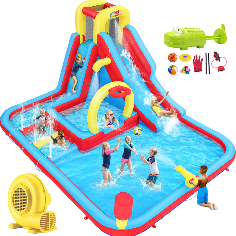AS IS used Whubefy Big Inflatable Water Slide For Kids Backyard 13.2X10ft Waterslide Obstacle Course With Giant Splash Pool, 3 Pool Fountain, Deep Pool, Water Cannon, Blow Up Water Park For Big Kids Party Gift (LOCAL PICKUP ONLY)