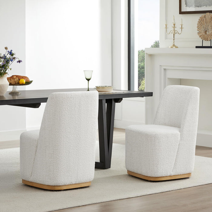 CHITA Upholstered Rolling Dining Chair On Casters Set Of 2, FSC Certified Modern Fabric Dining Chair With Casters, Boucle Dining Chairs For Reading Room Kitchen Dining Room, Pearl (LOCAL PICKUP ONLY)
