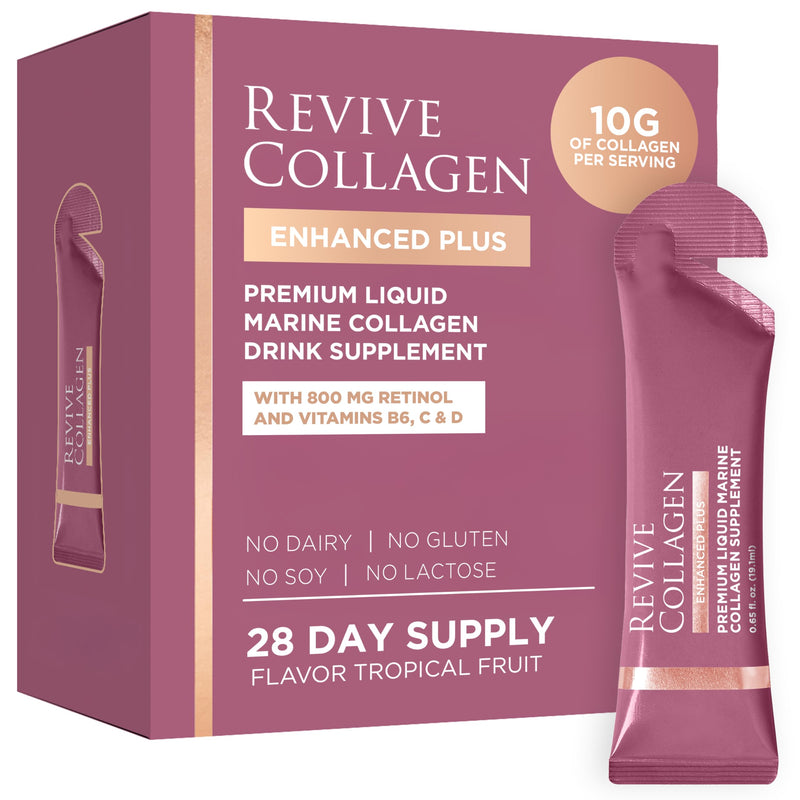 Revive Collagen Enhanced Plus Premium Liquid Marine Collagen Drink Supplement – 22 Fluid Ounces, Tropical Flavor, 10,000Mg Of Collagen Per Shot, 14 Servings, Liquid Collagen For Women And Men