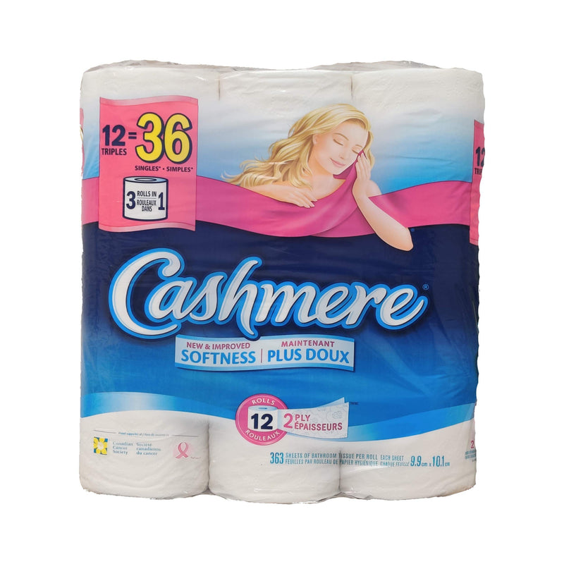 Cashmere Bathroom Tissue, New & Improved Softness, Hypoallergenic And Dermatologist Approved, 2 Ply, 12 Triples = 36 Single Rolls, 363 Sheets, 12 Count