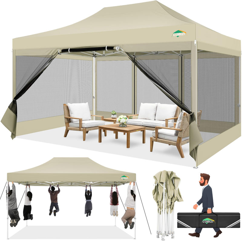 COBIZI 10X15 Heavy Duty Pop Up Canopy Tent With 4 Mosquito Netting Walls (LOCAL PICKUP ONLY)