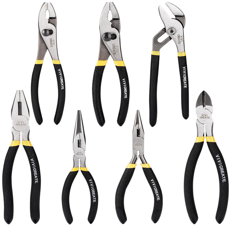 Vivicreate 7-Piece Pliers Set Heavy Duty Multipurpose Tools For Home Repair DIY Auto Electrical Work Includes Long Nose Slip Joint Linesman And Diagonal Pliers Alicates De Corte Herramientas