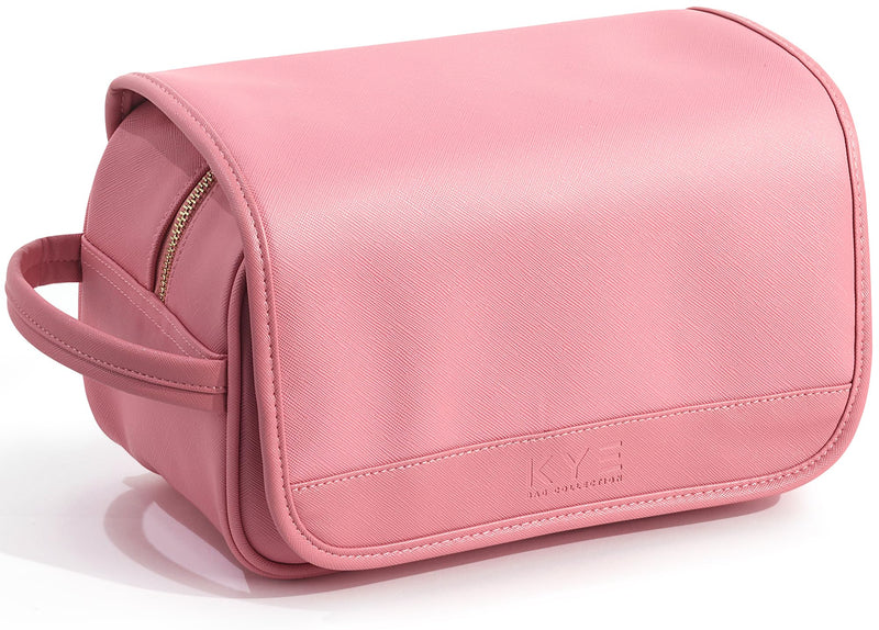 KYE Bag Collection Leather Travel Toiletry Bag For Men With Removable Cover And Hanging Hook - Dopp Kit For Men - Makeup Bag Organizer For Women For All Your Travel Essentials (PINK)