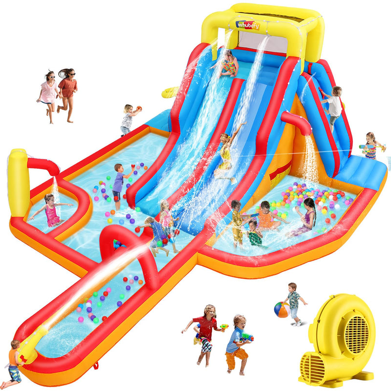 Whubefy Extra Large Inflatable Water Slide, 19X14 Ft Waterslide, 840D+420D Oxford Fabric, 2 Long Slide/Splash Pool/680W Blower &10 Accessories, Summer Fun Park, Hold For 10 Kids Backyard (LOCAL PICKUP ONLY)