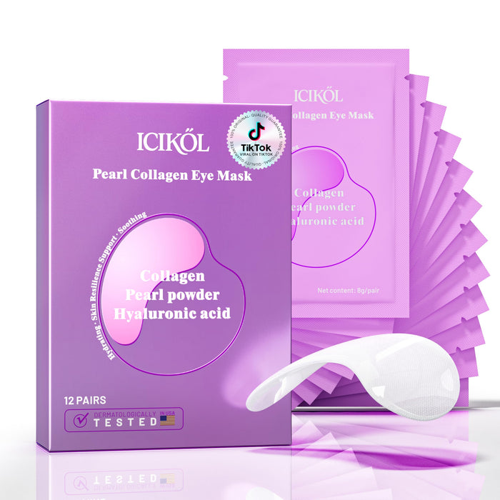 ICIKOL Collagen Under Eye Patches Mask - Undereye Patches For Dark Circles, Puffiness, Wrinkles - Gel Under Eye Patches, Birthday Gifts For Women - Gifts For Women - Vegan (12 Pairs, Pearl Powder)