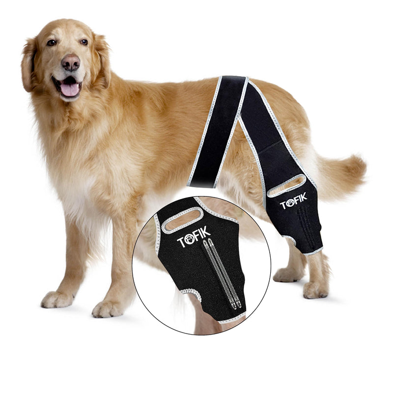 TOFIK Dog Knee Brace For Torn ACL Hind Leg – Premium Neoprene Dog Sling For Large Dogs Hind Leg Support – Washable And Reusable Dog Leg Brace With Flexible Springs (S, Silver)