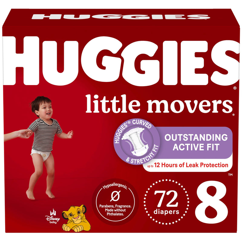 Huggies Size 8 Diapers, Little Movers Baby Diapers, Size 8 (46+ Lbs), 72 Count
