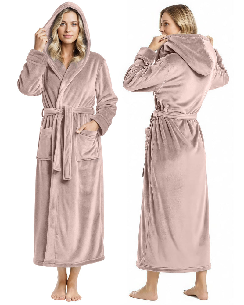 NY Threads Premium Womens Robe With Hood, Plush Fleece Long Bath Robe For Women, Fluffy Soft Women's Bathrobe, X-Large, Taupe