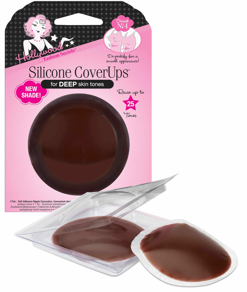 Hollywood Fashion Secrets Silicone Coverups, Hypoallergenic, Reusable, Washable, Gentle On Skin, Ultra Thin, Self Adhesive, Deep Shade, 1 Pack