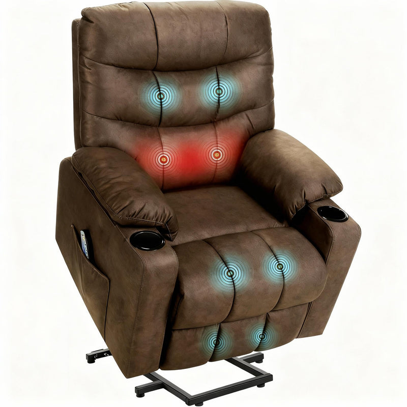 Homdox Power Lift Recliner Chair For Elderly, Heavy Duty Electric Lift Reclining Sofa With Remote Control, Assist Function, Heated Massage And Side Pockets, Ideal For Living Room (Brown) (LOCAL PICKUP ONLY)