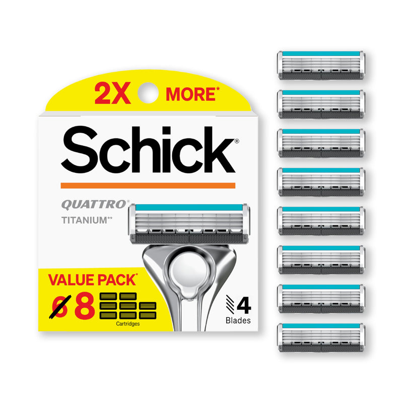 Schick Quattro Titanium Razor Refills, 8Ct | Schick Razor Blades Refills, Razor Blades For Men, Shaving Blades For Men, Quattro Razor Refill, 4 Blade Razor Heads, 8 Refills