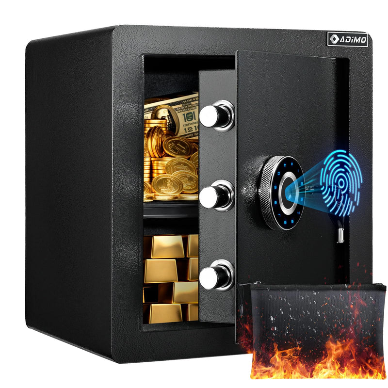 ADIMO Biometric Safe Box, Fireproof 1.6 Cuft Fingerprint Safe W/Touchscreen, Removable Shelf & Alarm System, Money Box For Secure Document & Valuables, For Home Office Hotel (LOCAL PICKUP ONLY)
