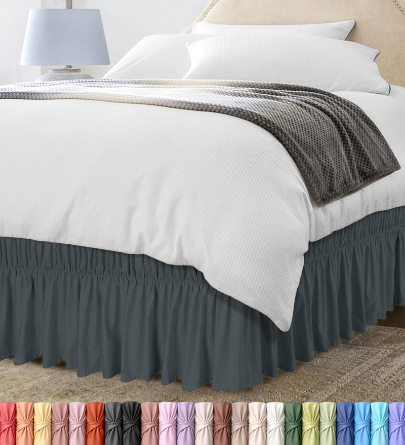 Wrap Around Ruffle King Size Bed Skirt – Adjustable Buckle & Elastic Belt For Easy Installation, 16 Inch Drop – Brushed Microfiber - Machine Washable, Fade And Wrinkle Resistant, Black