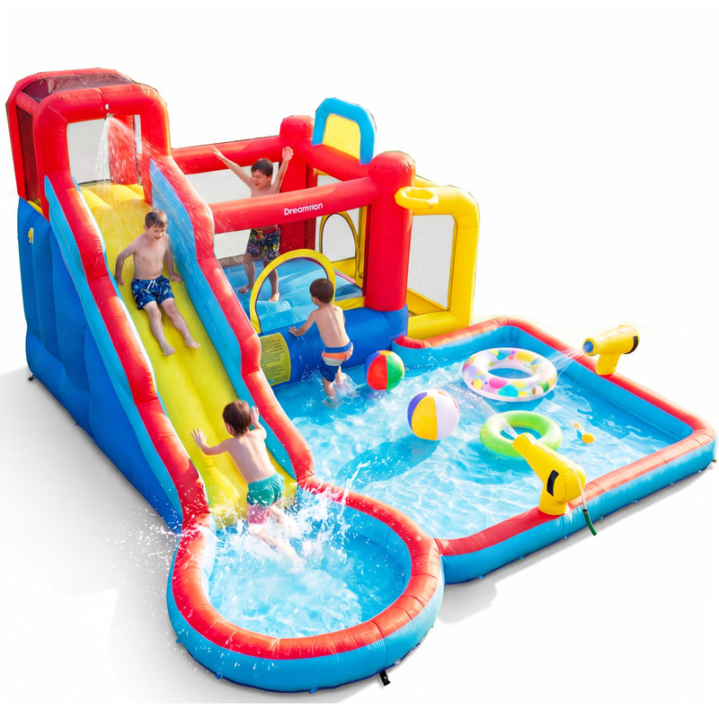 WHUBEFY Bounce House,Inflatable Water Slide Bounce Castle With Blower For Kids 3-12,Outdoor/Indoor Bouncy House Water Park For Backyard With 2 Splash Slides,Climbing Wall,Ball Pit,Jumping Area (LOCAL PICKUP ONLY)
