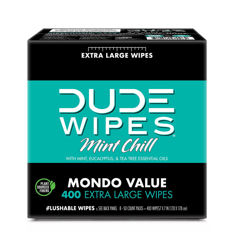 DUDE Wipes - Flushable Wipes - 8 Pack, 400 Count - Mint Chill Extra-Large - Eucalyptus & Tea Tree Oil - Septic And Sewer Safe