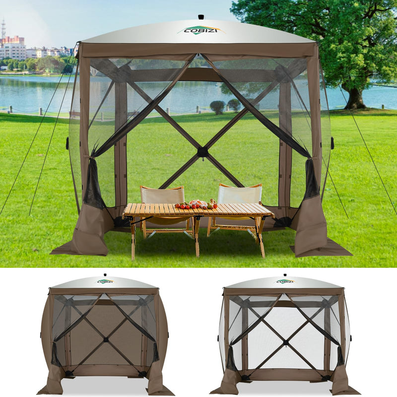 COBIZI 6X6 FT Pop Up Gazebo, Popup Canopy Tent, Screened In Gazebos With Sidewalls, Waterproof Portable Outdoor Small Screen Tents Sun Shelter,Carpas Para Patio For Camping, Garden And Backyard,Brown (LOCAL PICKUP ONLY)