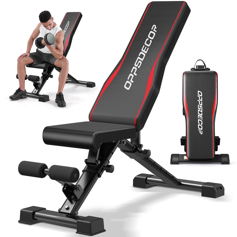 OPPSDECOR Adjustable Weight Bench, Easy Assembly Fast Folding Workout Bench, Space Saving Weight Benches Incline Decline Flat Utility Bench Press Bench For Home Gym Strength Training (LOCAL PICKUP ONLY)