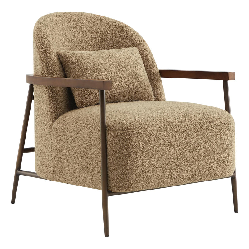 CHITA Accent Chair For Living Room, FSC Certified Modern Upholstered Faux Sherpa Fabric Armchair With Metal Frame And Wooden Armrests, Camel (LOCAL PICKUP ONLY)