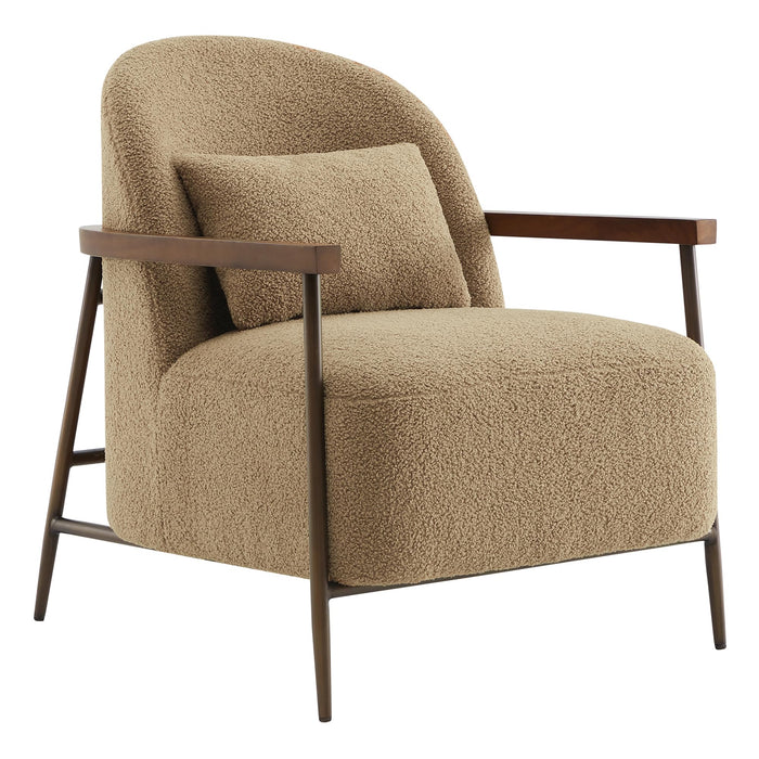 CHITA Accent Chair For Living Room, FSC Certified Modern Upholstered Faux Sherpa Fabric Armchair With Metal Frame And Wooden Armrests, Camel (LOCAL PICKUP ONLY)