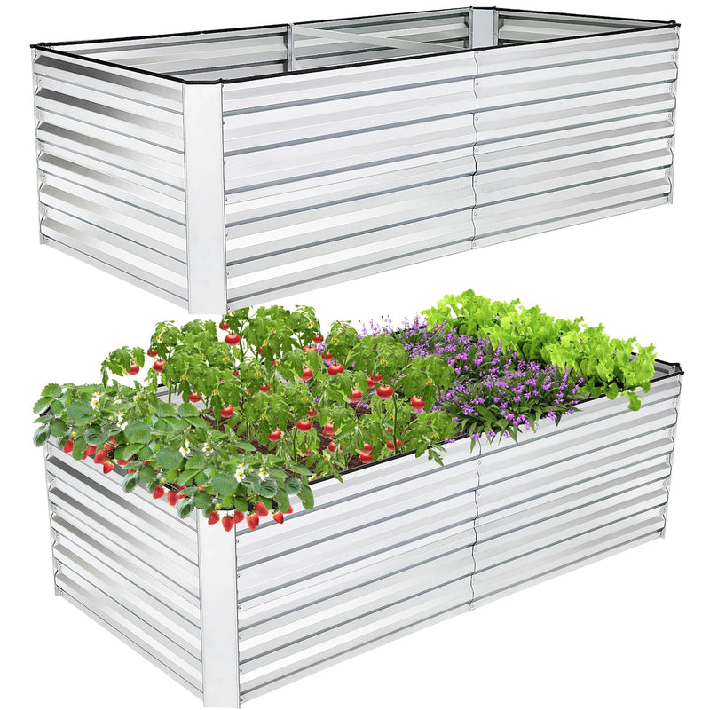 6X3x2ft Raised Garden Bed Kit, Galvanized Planter Raised Garden Boxes Outdoor W/Anti Cutting Strip & A Pair Of Gloves, Deep Root Raised Planter For Vegetables, Fruits, Flowers And Herbs, Silver (LOCAL PICKUP ONLY)