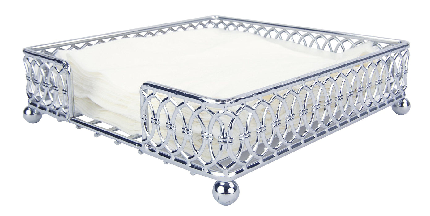 Home Basics Chrome Plated Steel Infinity Collection Flat Napkin Holder Organizing Stand, Elegant Design, Silver Chrome