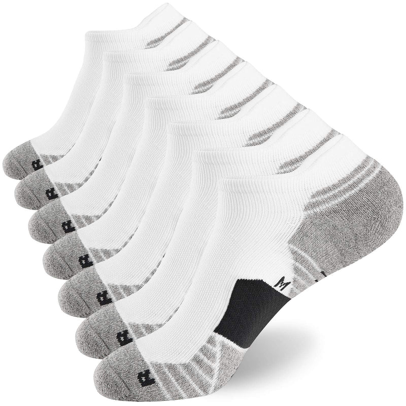 WANDER Men's Athletic Running Socks 7 Pairs Thick Cushion Ankle Socks For Men Sport Low Cut Socks 6-9/10-12 (7 Pairs White Grey, Shoe Size: 6-9)
