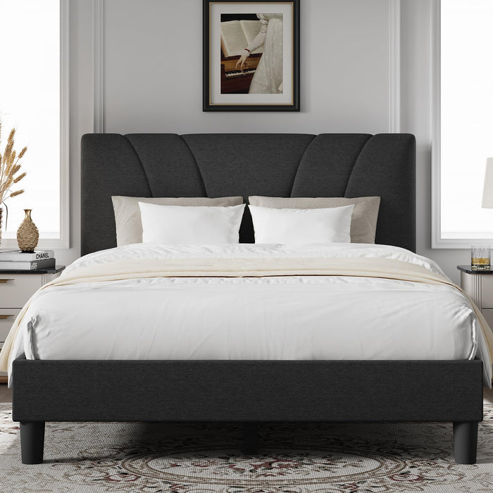 Novilla Queen Bed Frame With Headboard, Bed Frame Queen Size With Wood Slats Support,Linen Upholstered Adjustable Headboard, No Box Spring Needed, Heavy Duty Feet, Easy Assembly, Dark Grey (LOCAL PICKUP ONLY)