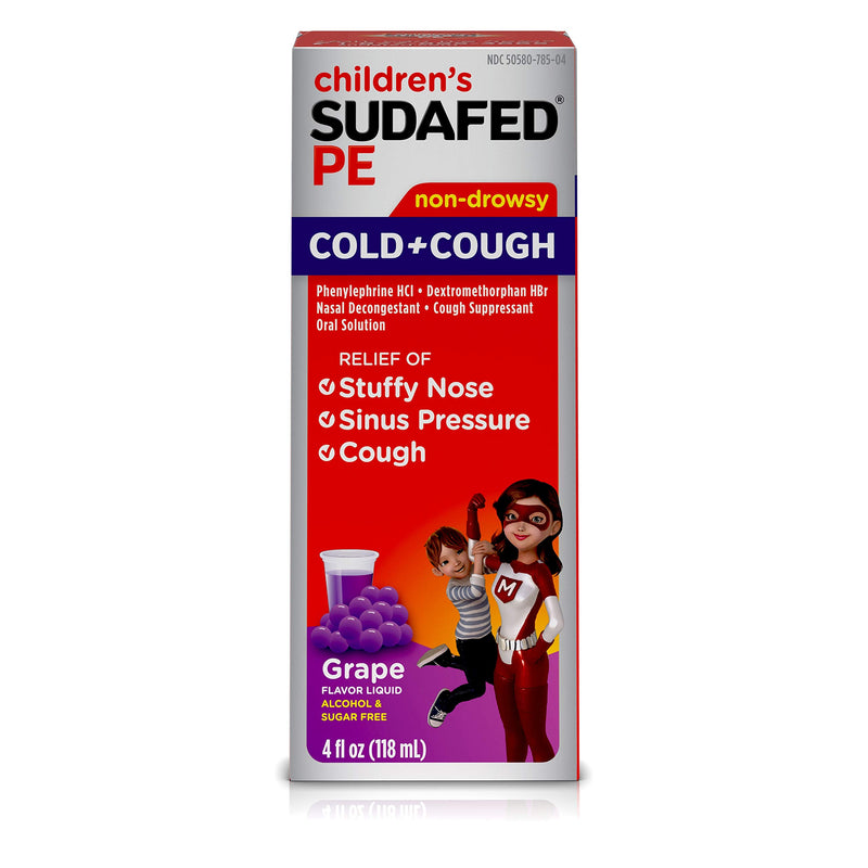 CHILDREN's SUDAFED PE Nasal Decongestant, Cough Suppressant COLD + COUGH Non-Drowsy, Grape Flavor 4 Fl Oz