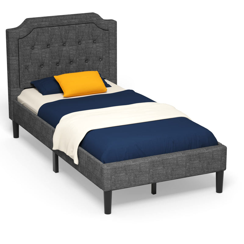 GORELAX Upholstered Twin Bed Frame, Mattress Foundation With Curved Button Tufted Headboard & Wooden Slats, Diamond Stitched Panel Bed Base, Easy Assembly, 16 Inch Tall Single Platform Bed Frame (LOCAL PICKUP ONLY)