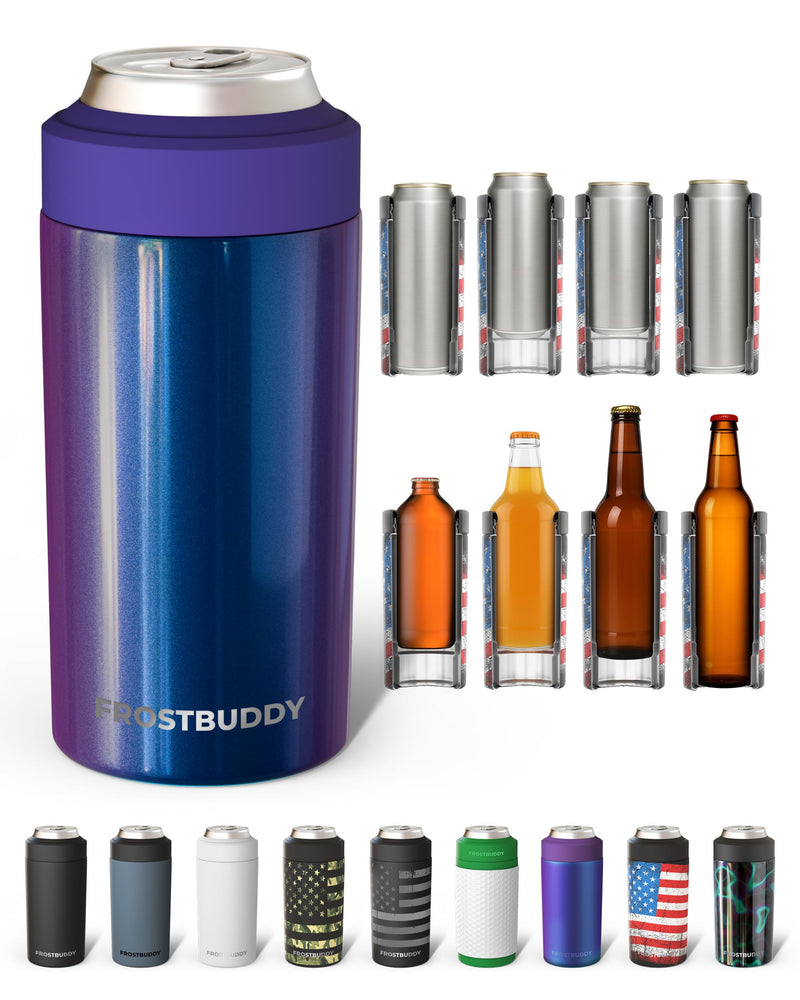Frost Buddy Universal Can Cooler - Fits All - Stainless Steel Can Cooler For 12 Oz & 16 Oz Regular Or Slim Cans & Bottles - Stainless Steel (Nebula Glitter)