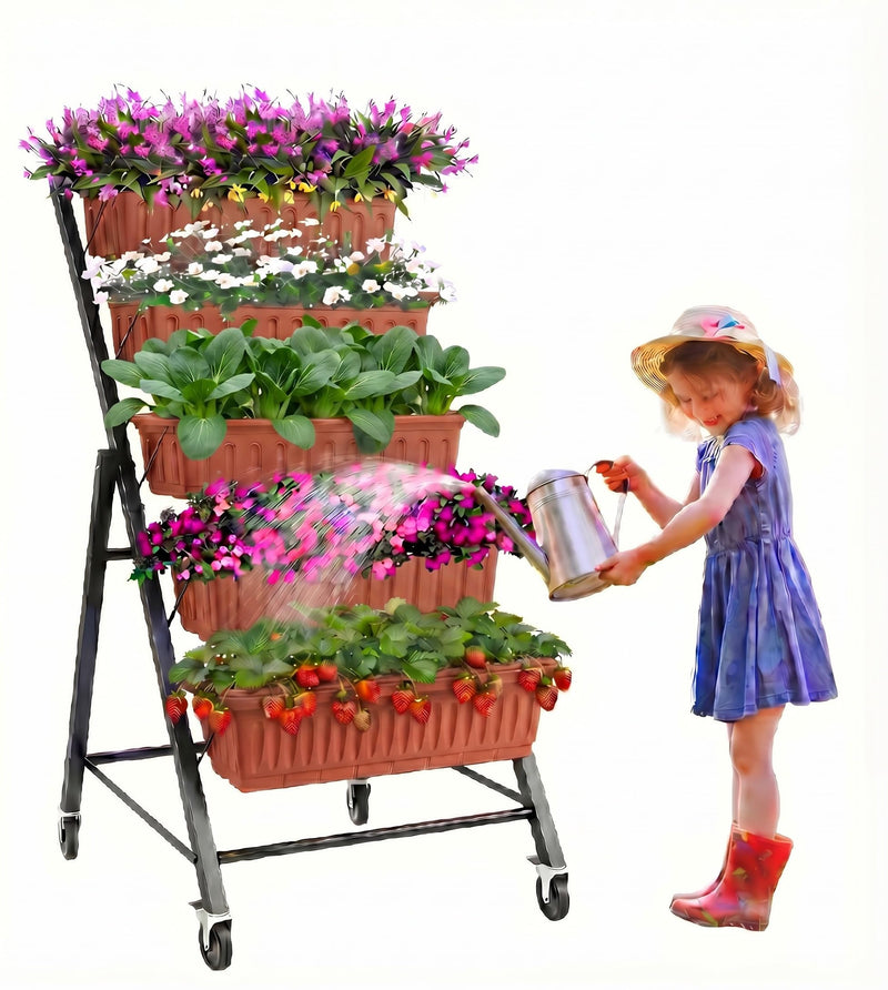 TEANDE Vertical Raised Garden Bed(NO WHEELS), 5-Tier Elevated Planter Box W/Drainage System & 4 Hooks For Herbs Vegetables Flowers, Vertical Garden Planter For Patio Yard Indoor Outdoor (LOCAL PICKUP ONLY)