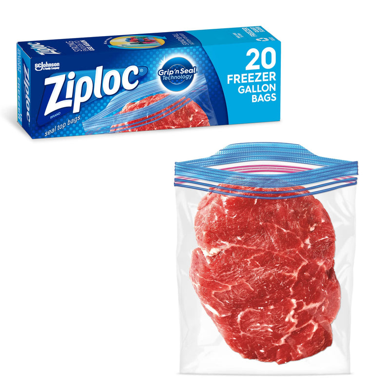 Ziploc Gallon Food Storage Freezer Bags, Grip 'N Seal Technology For Easier Grip, Open, And Close, 20 Count