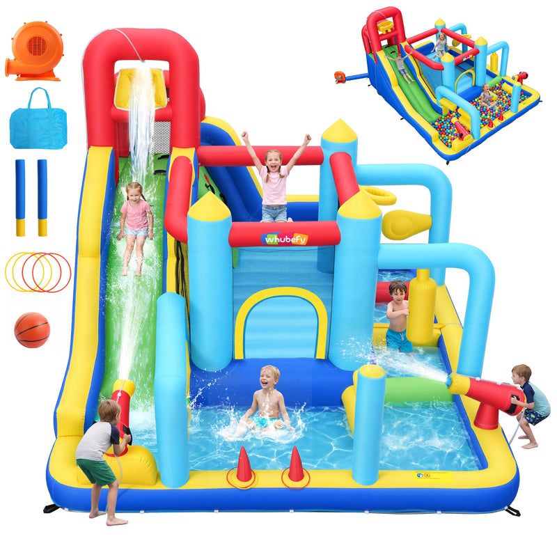 Whubefy Bounce House Water Slide, Inflatable Obstacle Course Water Park With Splash Pool, Jump Area,Obstacle, Slide, Punching Bag, Water Bounce House For Big Kids Backyard Outdoor Party (LOCAL PICKUP ONLY)