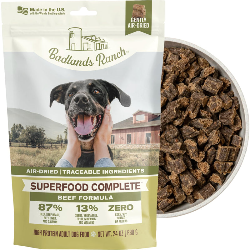 BADLANDS RANCH Air-Dried Beef Dog Food, 87% Real Meat, 24 Oz