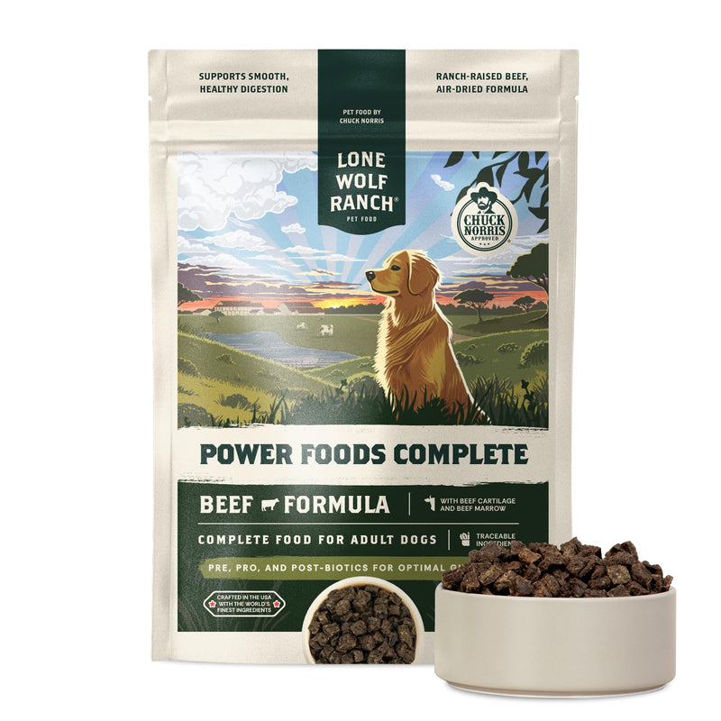 Lone Wolf Ranch Chuck Norris Power Foods Complete Air-Dried Dog Food With High Protein, Superfoods, And Glucosamine (Beef, 24Oz)
