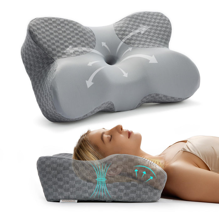 Topmeta Cervical Pillow For Neck Pain Relief, Contour Memory Foam Neck Pillow For Bed Sleeping, Adjustable Height Double - Sided Cervical Neck Pillow For Side, Back And Stomach Sleepers