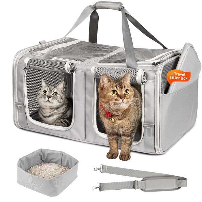 Cat Carrier For 2 Cats, 23.6''X 16.7''X 13'' Large Cat Travel Carrier With Litter Box, Pet Carrier With Great Ventilation, Double Pet Carrier With Zipper Locks For Cats/Dogs Up To 40Lbs (LOCAL PICKUP ONLY)