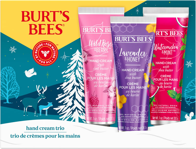 Burt's Bees 3 Body Skincare, Shea Butter Hand Cream Trio Set - Lavender Honey, Watermelon Mint & Wild Rose Berry (3-Pack)