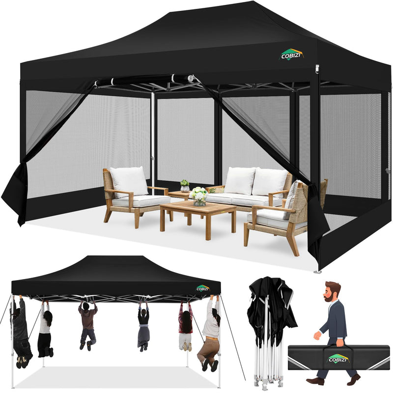 COBIZI 10X15 Heavy Duty Pop Up Canopy Tent With 4 Mosquito Netting Walls (LOCAL PICKUP ONLY)