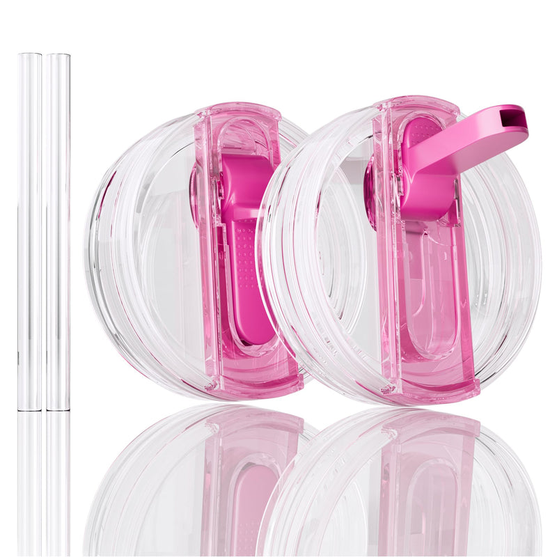 Celevista 2 Pack 40 Oz Flip Straw Lid For STANLEY Quencher Protour And H2.0 Flowstate Tumbler(Only For STANLEY Tumbler), Leakproof Lid, No Spill & Easy To Use Reusable Cover (Passion Pink)