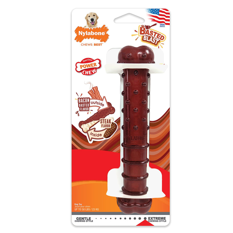 Nylabone Basted Blast Textured Bone Power Chew Toy For Dogs, Dog Toys For Aggressive Chewers, Bacon And Steak Flavor, Large - Up To 50 Lbs, 1 Count
