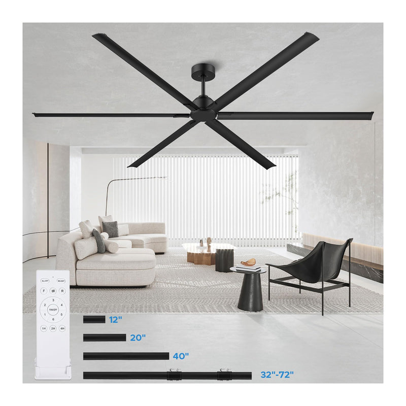 Esxnaeplzx 108 Inch Industrial Ceiling Fan, Large Commercial Ceiling Fan With 6 Aluminum Blades, HVLS Shop Fan For Garage Warehouse Gym, Quiet Reversible DC Motor, 6-Speed Remote, 3 Downrods, Black (LOCAL PICKUP ONLY)