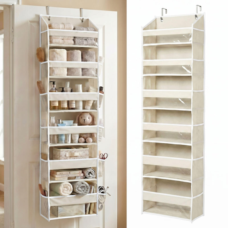 HOMELUX THEORY UPGRADED 6 Tiers Over The Door Organizer Hanging - 100D EXTRA THICK & 50Lbs HUGE CAPACITY, 12 Side Mesh Pockets Over The Door Shoe Organizer, Hanging Closet Organizer (Ivory, 1Pc)