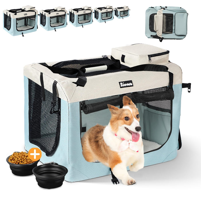 Reerooh Extra Large Dog Crate With 2 Foldable Bowl, 36 Inch Collapsible Travel Dog Crate Kennel With Soft Blanket For Medium Dogs,Indoor & Outdoor (36" L X 25" W X 25" H, Blue) (LOCAL PICKUP ONLY)