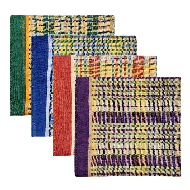Pemilosci Cotton Like Bandana In Bulk, Head Scarf, Headband, Head Wrap, Hair Neck Scarf For Women 22 X 22 Inch - BIB05 Plaid 4Pcs