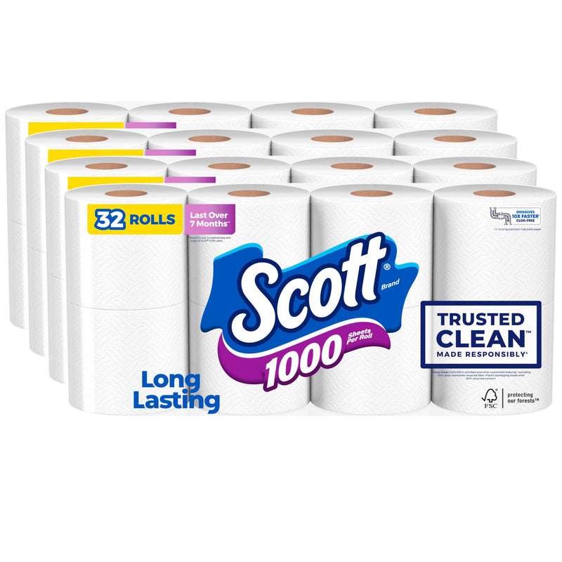 Scott 1000 Trusted Clean Toilet Paper,8 rolls,1000 Sheets Per Roll