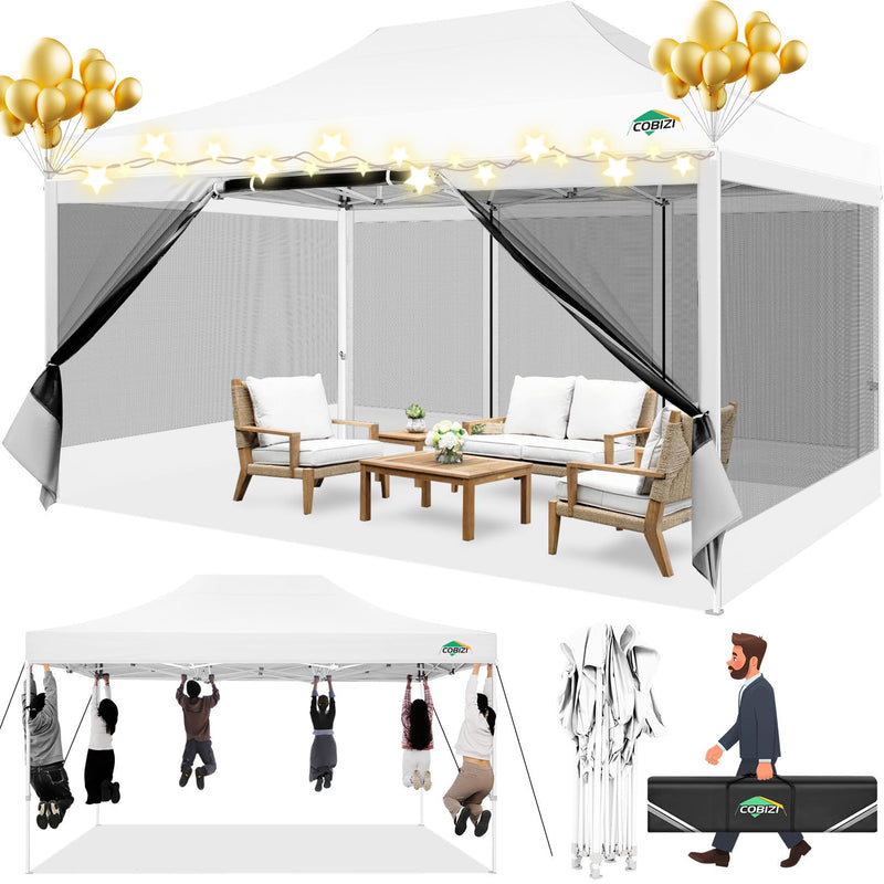 COBIZI 10X15 Heavy Duty Pop Up Canopy Tent With 4 Mosquito Netting Walls (LOCAL PICKUP ONLY)