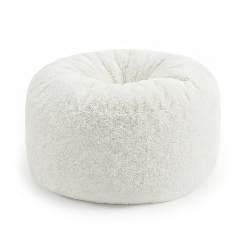 Mintyst Round Donut-Style Bean Bag Chair With 35D Foam, Plush Flack-Sour Bunny Fur Cover, Deep Sink-In Nest Design – 60” Oversized Floor Lounge Sofa (White) (LOCAL PICKUP ONLY)